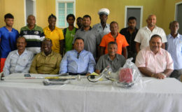 GCB executives (sitting in front row) along with reps from the respective clubs in Berbice at the presentation