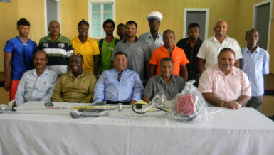 GCB executives (sitting in front row) along with reps from the respective clubs in Berbice at the presentation