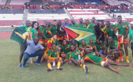 The Guyana team after their victory yesterday.