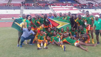 The Guyana team after their victory yesterday. 