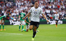 Mario Gomez exults after his first-half goal which turned out to be the game winner.