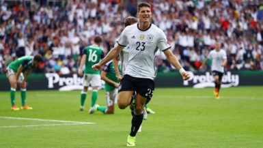 Mario Gomez exults after his first-half goal which turned out to be the game winner. 