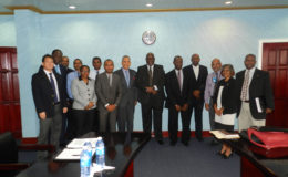Representatives from Cheddi Jagan International Airport; Caribbean Airlines; the Guyana Civil Aviation Authority; and the Trinidad and Tobago Civil Aviation Authority following the meeting. (Ministry of Public Infrastructure photo)
