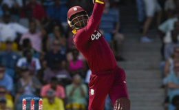 Marlon Samuels hits straight during his superb 125 against Australia on Tuesday. (Photo courtesy WICB Media)

