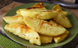Boiled breadfruit fried on Futura tawah (Photo by Cynthia Nelson)