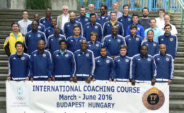 Theo Henry (second from right, front row) poses with the other attendees of the three-month International Coaching Course from the University of Physical Education in Budapest, Hungary.
