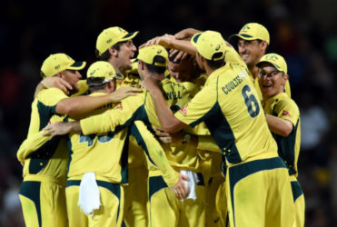 The Australian team celebrate their Tri Series tournament triumph over the West Indies following yesterday’s final. (Cricinfo) 