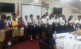 Students of Guyana and Suriname who participated in the first Inter-Guianas Spelling Bee Competition, held yesterday at NCERD. 