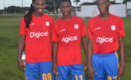 GTI marksmen from left to right-Tafari Simon, Shawn Nassy and Ronaldo Thomas following their team’s win over St. Joseph’s High School yesterday.  