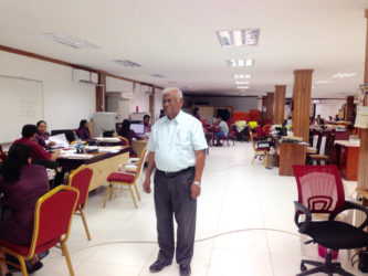 Sattaur Gafoor in the temporary office which was set up after the fire