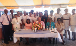 President of FACES, Sabrina Kazim (sitting at  left), Chairman of the Board of Directors of the GPHC, Max Hanoman (seated second from left), Collene Hicks, Director of Nursing in Guyana (seated second from right) and Customer Care Consultant, Joyce Sinclair (seated at right) flanked by the nurses who were recognised for their stellar performance.
