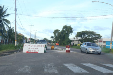 The northern carriageway of Carifesta Avenue closed yesterday.