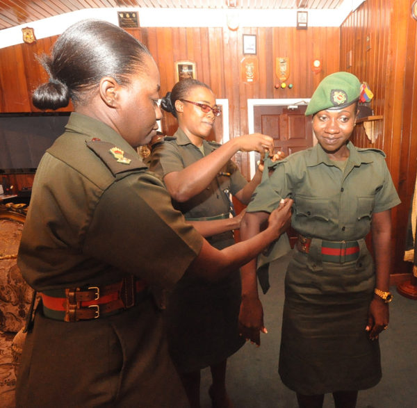 Corporal Ross-Cox receiving her new rank from Colonels Lorraine Foster (left) and Natasha Stanford (GDF photo)