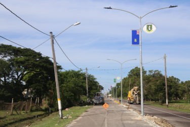 New lights have been installed along Carifesta Avenue, where the flags and coat of arms of the Caricom member states have also been mounted ahead of next week’s Heads of Government summit. (Photo by Keno George)