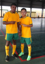 UG goal scorers from left to right Dwayne Gangoo and Kayron Moses.