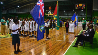 Scenes from the opening ceremony of the Caribbean Basketball Confederation u16 Championship featuring the Guyana and Aruba teams at the Cliff Anderson Sports Hall