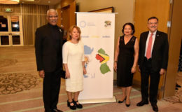 From left: President David Granger, Mrs. Martino, First Lady Sandra Granger and Ambassador Luis Martino at the reception. (Ministry of the Presidency photo)