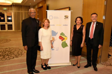 From left: President David Granger, Mrs. Martino, First Lady Sandra Granger and Ambassador Luis Martino at the reception. (Ministry of the Presidency photo)