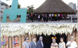 After being destroyed by fire on September 9, 2014 and rebuilt earlier this year, the Umana Yana, a popular cultural meeting place was recommissioned yesterday. It was rebuilt mainly by the Wai Wai people of the Deep South Rupununi at a cost of $66.7m.  Present at the ceremony yesterday were members of the Wai Wai tribe and Ministers David Patterson, Nicolette Henry, Sydney Allicock, Annette Ferguson and Valerie Garrido-Lowe. (Keno George photos)

