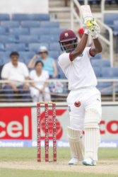 Batsman Jermaine Blackwood drives during his top score of 62 for West Indies on the opening day of the second Test yesterday. (Photo courtesy WICB Media) 