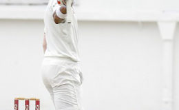 Lokesh Rahul celebrates reaching his half-century against West Indies yesterday. (Photo courtesy WICB Media)