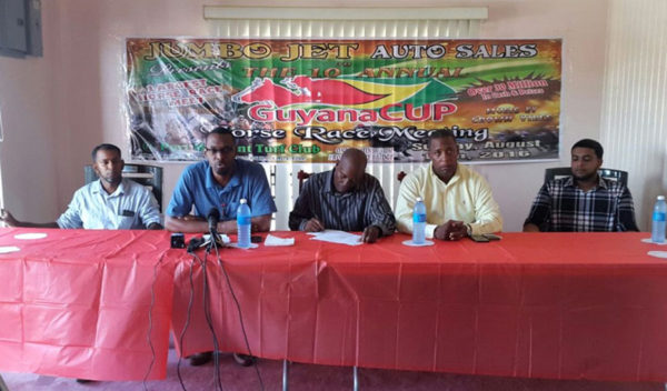 Director of Sport, Christopher Jones (second from left) making a point at yesterday’s launch of the 10th annual Guyana Cup.