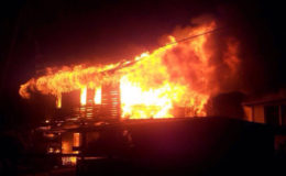 The two-storey house on fire