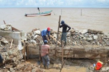 Ongoing rehabilitation works at the sea defence at Cornelia Ida, West Coast Demerara (GINA photo)