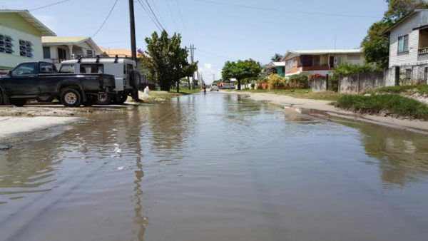 A flooded Kaikan Street in North Ruimveldt. Acting Mayor Sherod Duncan told Stabroek News that during a tour of the community recently issues such as drainage and flooding were raised by residents. (Photo courtesy of Sherod Duncan)