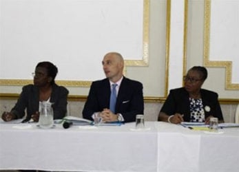 From left are: Delma Nedd, Permanent Secretary, Ministry of Education; UNICEF Deputy Representative to Guyana and Suriname, Paolo March and Chief Education Officer (Ag) Donna Chapman. (GINA photo)
