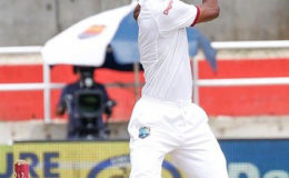 Batsman Roston Chase gathers runs through the off-side during his unbeaten maiden century against India on Wednesday. (Photo courtesy WICB Media)