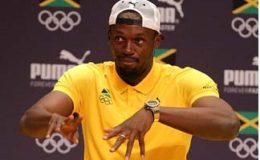 Jamaican sprint sensation Usain Bolt gesticulates during a media conference in Rio. 
