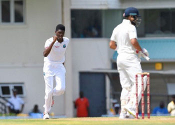 Debutant 19-year-old fast bowler Alzarri Joseph took the prized wicket of Virat Kohli (WICB photo)