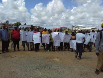  Some of the LBI and Enmore workers picketing at the Non Pareil ‘order line’ at Enterprise, East Coast Demerara
