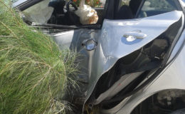 The wreckage of the car that was crashed by Chandi Dyal, 19, who succumbed to the injuries he sustained in the accident. 