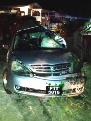 A front view of the car, PTT 5016, after it slammed into the lamp-pole