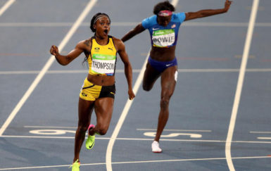 DOUBLING UP!Jamaica’s Elaine Thompson is delighted to add the 200m gold medal to her 100m win. 