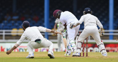 Left-hander Darren Bravo goes is bowled by off-spinner Ravi Ashwin on the opening day of the fourth Test against India. (Photo courtesy WICB Media) 