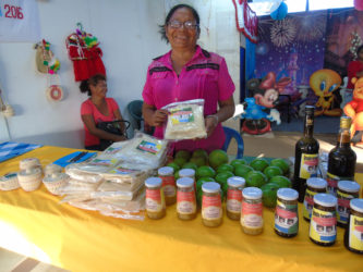 The Orealla Farmers Association’s Booth at the Berbice Expo, where Janice Herman displays a bag of cassava bread 