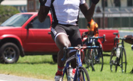 Orville Hinds reacts after crossing the finish line for his seventh victory of the season. (Orlando Charles photo)