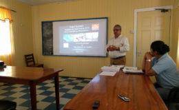 Head of the Quartzstone gold project Mukesh Arora at the meeting in Bartica.
