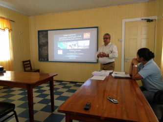 Head of the Quartzstone gold project Mukesh Arora at the meeting in Bartica.  