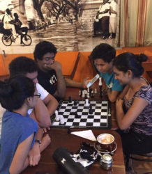 Some members of the 2016 Guyana Olympiad chess team during a practice session at the Oasis Café. The team travels to Baku, Azerbaijan, to participate in the 42nd Chess Olympiad. 