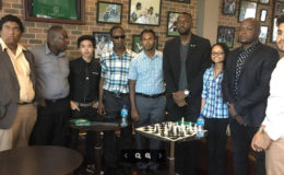 In picture Director of Sports Christopher Jones and Attorney-at-Law James Bond with President of the GCF Irshad Mohamad and other team members. Missing are Julia and Jessica Clementson who are based in Barbados.