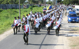 The Guyana Conference of Seventh Day Adventists yesterday made a statement against violence against women and children with a march from the National Park on Thomas Lands to the D’Urban Park on Homestretch Avenue where a rally was held. In photo is a section of the hundreds of Adventists who participated. (Photo by Keno George)  