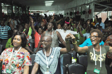 Jubilant delegates at the PNCR Congress yesterday (PNCR photo) 