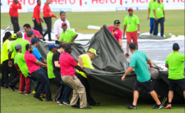 Ground staff at work during the second Paytm Twenty20 International between West Indies and India at Central Broward Stadium in Lauderhill, Florida, United States of America yesterday. Photo by WICB Media/Randy Brooks of Brooks Latouche Photography.