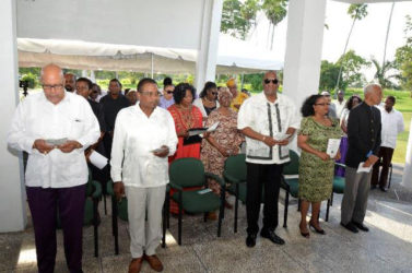 From left: Dr. Richard Van West-Charles; former Opposition Leader,  Robert Corbin; Minister of State,  Joseph Harmon; Minister of Social Protection,  Volda Lawrence and Minister of Communities,  Ronald Bulkan among the attendees.  (Ministry of the Presidency photo)