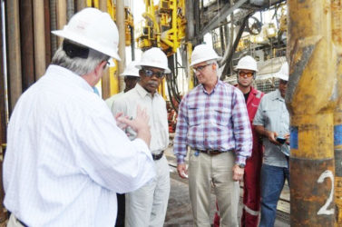 President David Granger visiting Exxon offshore drilling operations