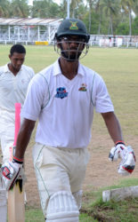 Robin Bacchus walks off after a solid innings of 57(Orlando Charles photo) 